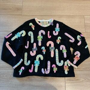 Design Options Philip Jane Gordon Christmas Candy Cane Sequin Cardigan Size XL